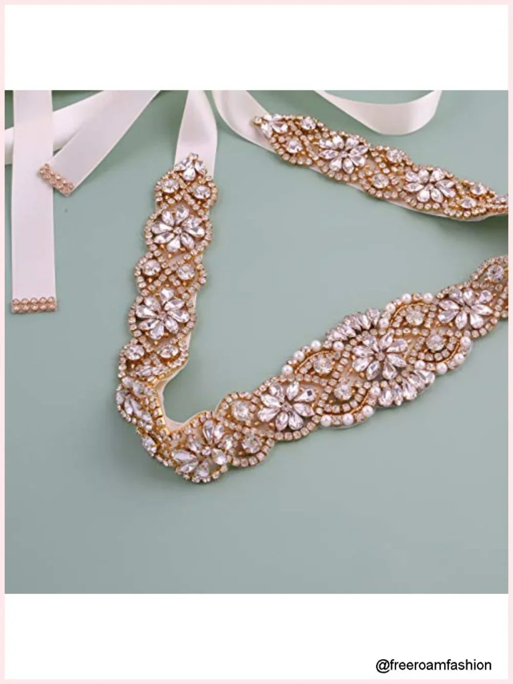 Handmade Rhinestone and Pearl Bridal Belt Sash for Wedding Gown